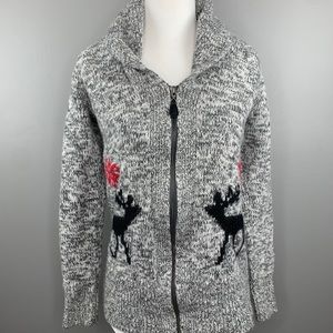 Telluride gray full zip reindeer sweater, Medium